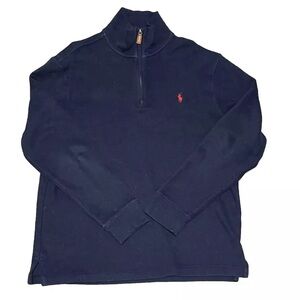 Polo Ralph Lauren Sweater Mens Size Large L Navy Blue Cotton 1/4 Zip Pullover
